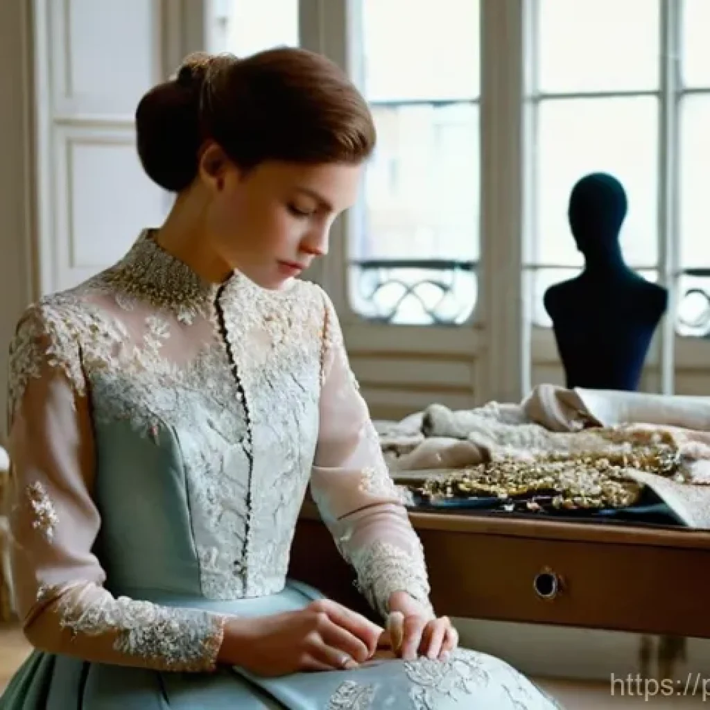 프랑스어 패션 용어 정리 - **Prompt 1: The Artisan's Touch in a Parisian Haute Couture Atelier**
    "A highly detailed, cinema...