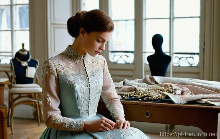 프랑스어 패션 용어 정리 - **Prompt 1: The Artisan's Touch in a Parisian Haute Couture Atelier**
    "A highly detailed, cinema...