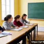 Home 21 프랑스어 프랑스어 동의어와 반의어 - A cozy French classroom scene featuring a diverse group of adult students engaged in learning vocabu...