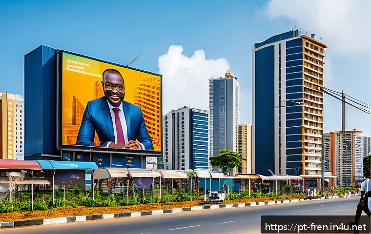 프랑스어 프랑스어권 국가의 경제적 중요성 - A vibrant urban scene in Abidjan, Ivory Coast, showcasing modern infrastructure development with new...