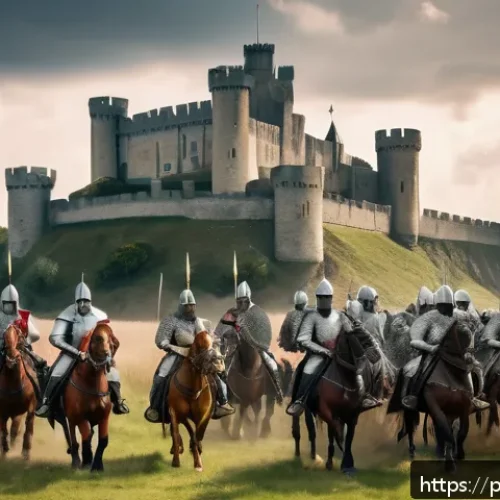 Home 17 프랑스어와 영어의 관계 - A detailed historical scene depicting the Norman Conquest of England in 1066: a medieval battlefield...