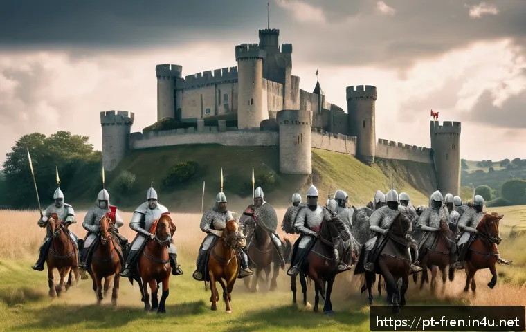 프랑스어와 영어의 관계 - A detailed historical scene depicting the Norman Conquest of England in 1066: a medieval battlefield...