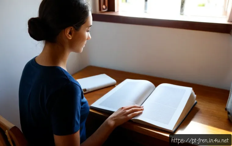 Home 17 프랑스어 프랑스어 읽기 속도 높이는 법 - Photorealistic over-the-shoulder view of a Portuguese-speaking adult learner practicing faster Frenc...
